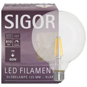 E27 LED-Lampe G125 Globe-Form 7W 2700K klar dimmbar Sigor
