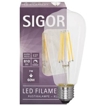 E27 LED-Lampe Edison-Form 7W 2700K klar dimmbar Sigor