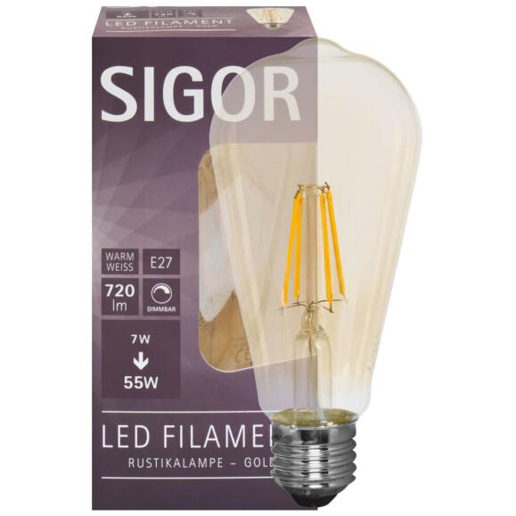 E27 LED LAMP EDISON FORM 7W 2400K GOUD SIGOR DIMABLE