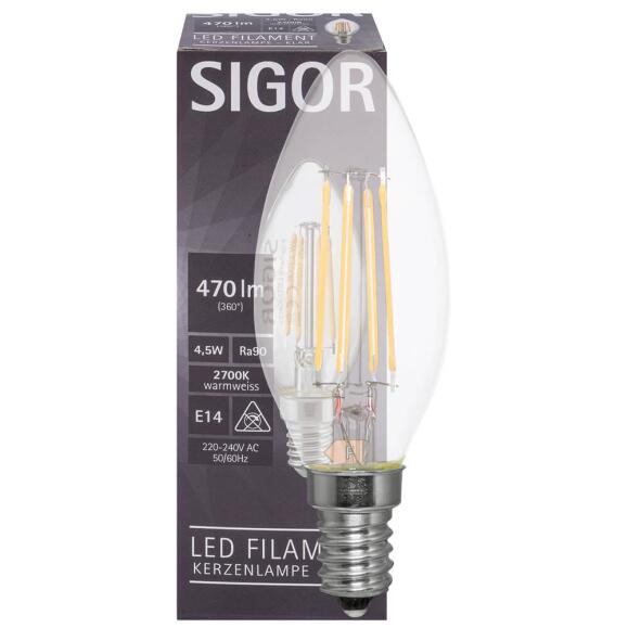 LED-Filament-Lampe E14 Kerzen-From 4,5W klar 470lm  2700K