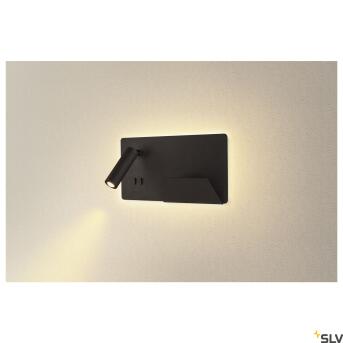 SOMNILA SPOT, Indoor LED Wandaufbauleuchte 3000K schwarz Version rechts inkl. USB Anschluss