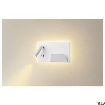 SOMNILA SPOT, indoor LED -muurbevestigingslamp 3000k witte versie rechts incl. USB -verbinding