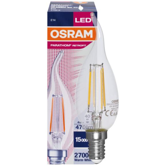 LED-Filament-Lampe PHARATHOM RETROFIT Windstoß Kerzen-Form 4W klar 470lm E14, 2700K