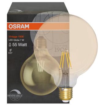 LED-Filament-Lampe,  VINTAGE 1906, Globe-Form,  gold, E27/7W, 725 lm,  L 173, Ø 125