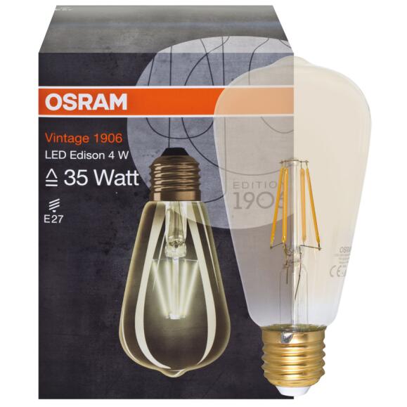 LED-Filament-Lampe,  VINTAGE 1906, Edison-Form gold, E27, 2500K, L 145, Ø 64