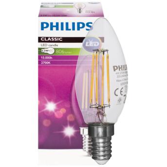 LED-Filament-Lampe,  Kerzen-Form, klar,  E14, 2700K
