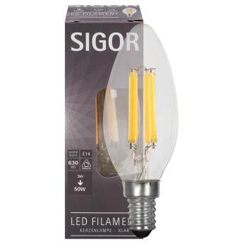 LED-Filament-Lampe E14  Kerzen-Form 5,0W klar 630lm