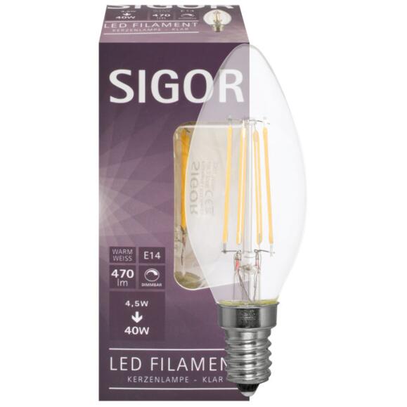 LED -filamentlamp E14 kaarsenvorm 4.5W Clear 400lm