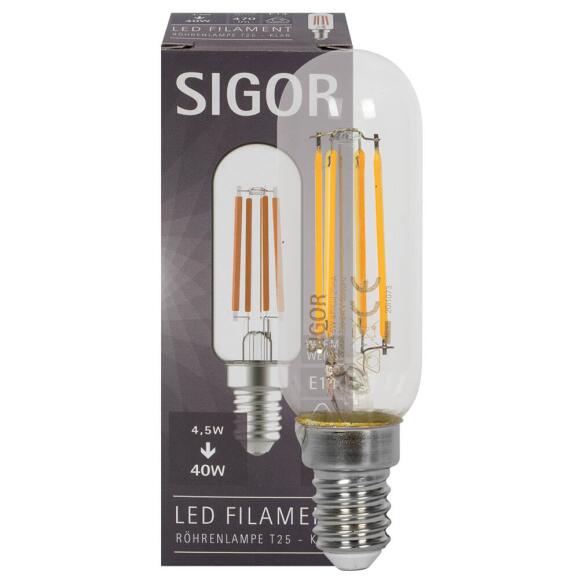 LED-Filament-Lampe, Röhren-Form, klar, E14/4,5W (40W), 470 lm, 2700K