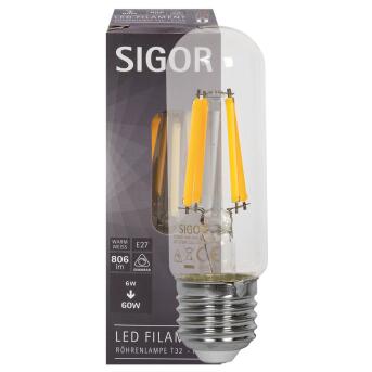 Sigor E27 T32 LED Leuchtmittel 6W 806lm 2700K dimmbar