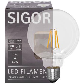 LED-Filament-Lampe E 27 7,0W 806lm  Globe-Form, klar 2700K