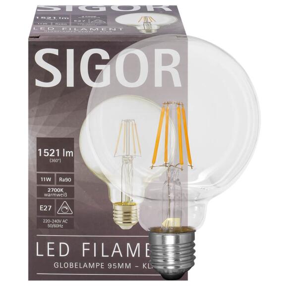 LED -filamentlamp, Globe Form, Clear, E27, 2700K