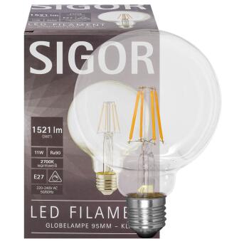 LED-Filament-Lampe  Globe-Form 11W 1.521lm  klar E27  2700K