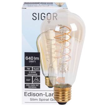 Slanke spiraalvormige filamentlamp, Edison-vorm, goudkleurige 7W (50W), 640 lm E27, 2500K