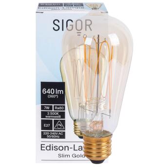 Slanke spiraalvormige filamentlamp Edison-vorm, goudkleurige 7W (50W), 640 lm E27, 2500K