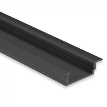 Aluminium installatieprofieltype DXE8 200 cm, plat, vleugel, poedercoated zwarte RAL 9005 voor LED-strips tot 12 mm