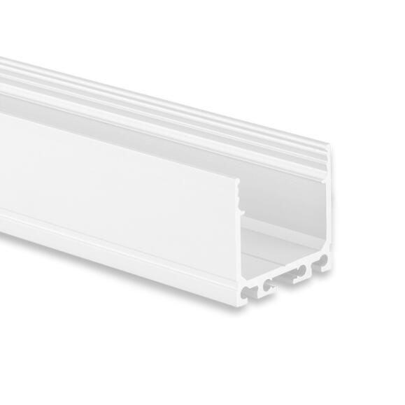 Alu-bustubau-profofol type DXA6 200 cm, hoog, poeder gecoate witte RAL 9010 voor LED-strips tot 24 mm