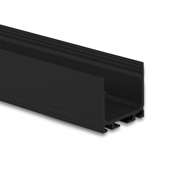 Alu-bustubau-profofol type DXA6 200 cm, hoog, poedercoate zwarte RAL 9005 voor LED-strips tot 24 mm