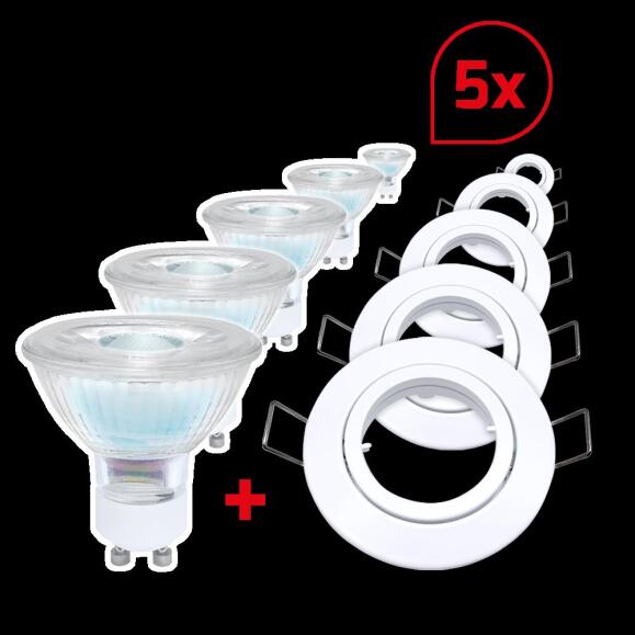 Dotlux LED -instelling Minigu10 Wit met lampen GU10 3000K 6W Dimable 5 Set