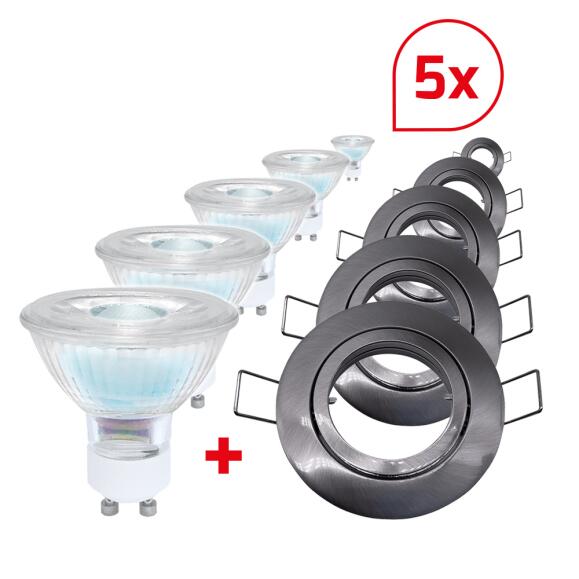 Dotlux LED -instelling Minigu10 roestvrij staal geborsteld met lampen GU10 3000K 6W Dimable 5 Set