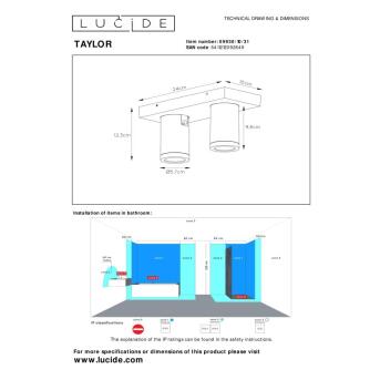 TAYLOR Deckenstrahler Badezimmer LED Dim to warm GU10 2x5W 2200K/3000K IP44 Weiß
