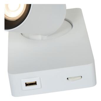 NIGEL Wandstrahler LED Dim. GU10 1x5W 3000K Mit USB Ladepunkt Weiß
