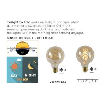 G95 TWILIGHT SENSOR Glühfadenlampe Außen Ø 9,5 cm LED E27 1x4W 2200K Amber