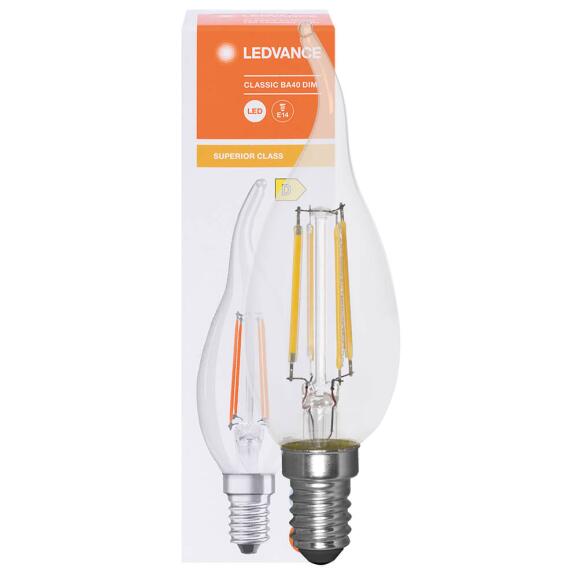 LED-Filament-Lampe SUPERIOR CLASSIC B Kerzen-Form Windstoß  klar E14/3 4W (40W)  470 lm 2700K