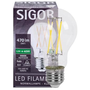LED-Filament-Lampe AGL-Form 2,2W 470lm  klar E27 3000K