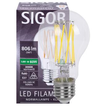 LED-Filament-Lampe AGL-Form 3,8W 806lm  klar E27 3000K