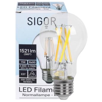 LED-Filament-Lampe AGL-Form 11W 1.521lm   klar E27 2700K bis 2200K