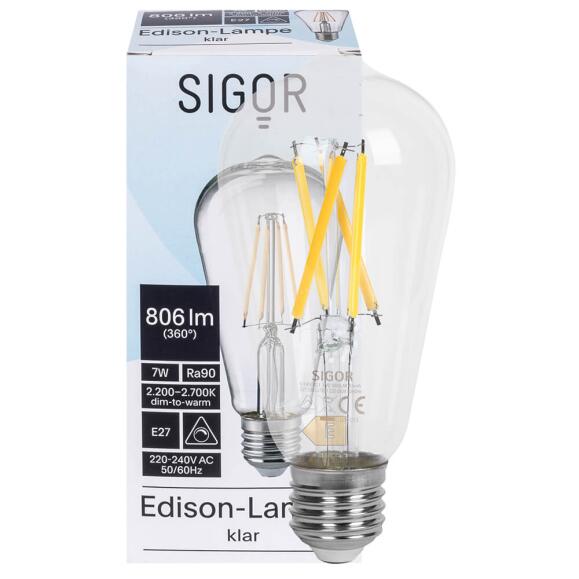 LED-Filament-Lampe Edison-Form  klar E27/7W (30W)  806 lm 2200 bis 2700K