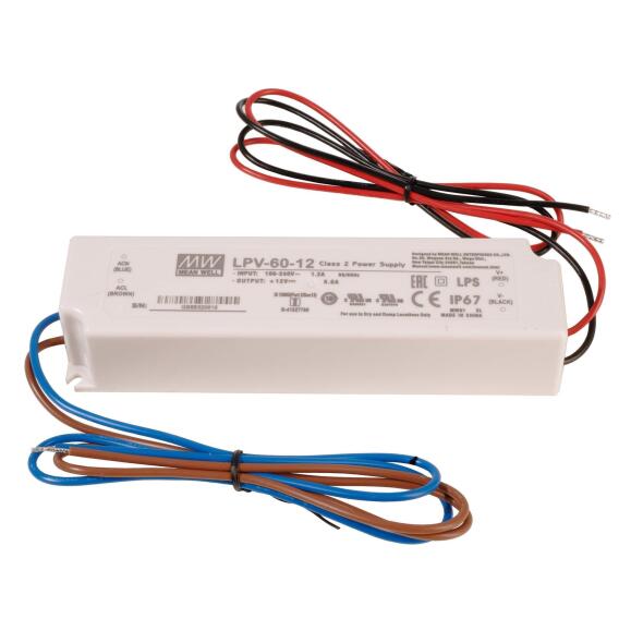 Meanwell-voeding, LPV-60-12, spanning-constant, 110-240V AC/50-60Hz, 12V DC, 0-5 A, 60,00 W