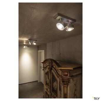 Kalu, muur- en plafondlamp, dubbele vlam, QPAR111, rond, aluminium geborsteld, max. 150 W
