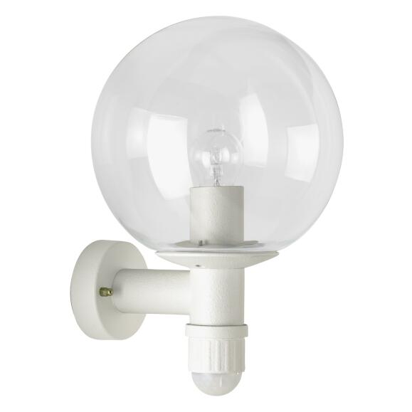 Tijdloze wandlamp wit met heldere glazen bal Ø25 cm bewegingsdetector