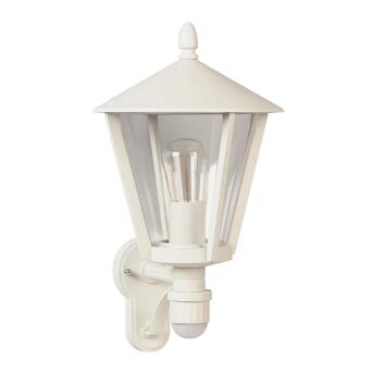 Klassieke wandlamp, met bewegingsdetector aluminium wit
