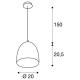 Para Cone 20, hanglamp, A60, rond, zwart/goud, Ø 20 cm, max. 60W