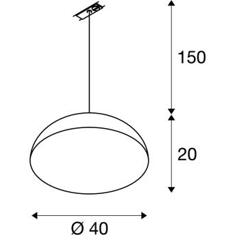 Vorchini M 40 Track, hanglamp voor hoogspanningsstroomrail 1 fasen, TC- (D, H, T, Q) SE, rond, zwart/goud, Ø 40 cm, inclusief 1-fase adapter zilvergrijs
