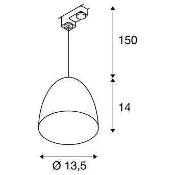 Para Cone 14, hanglamp voor hoogspanningsstroomrail 3 fasen, qprar51, rond, zwart/goud, Ø 13,3 cm, inclusief 3-fasen adapter zwart