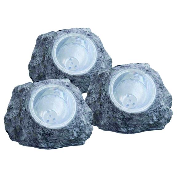 Beleuchtete Steine grau Kunststoff Solarleuchte 3er Set