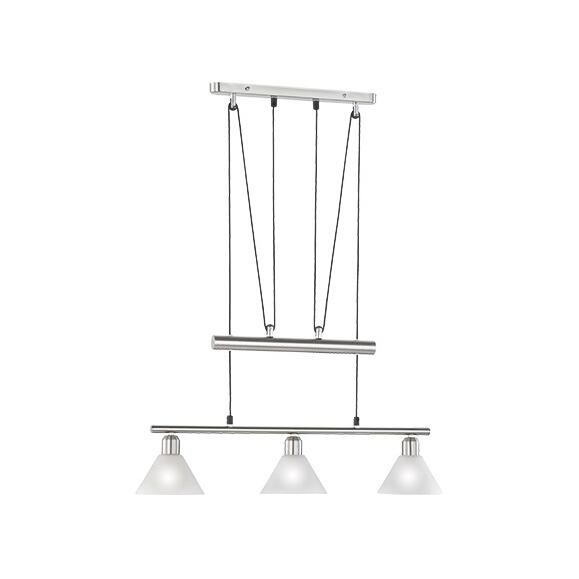 Stamina hanger lamp 3-flame nikkel matglas glazen schaduw wit