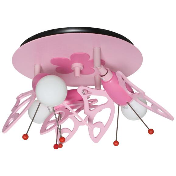Plafondlamp vlinder hout roze 3xe14