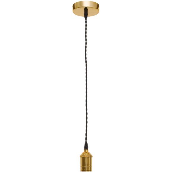 Retro hanger lamp 1x E27 messing glanzend met zwarte textielkabel