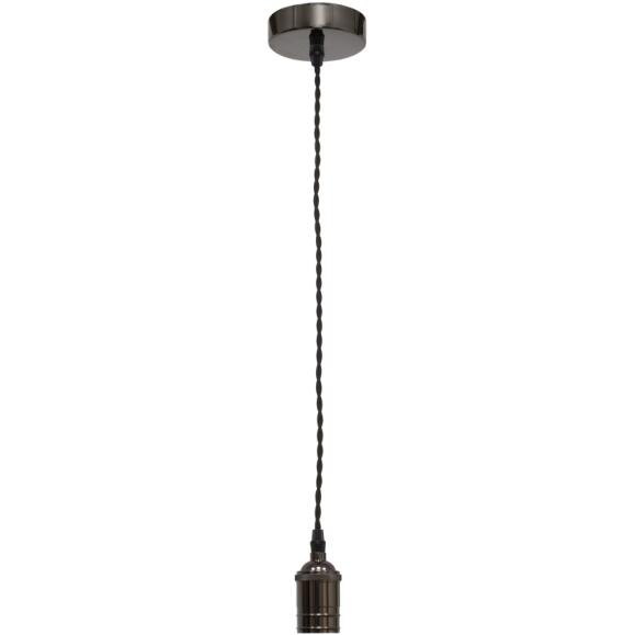 Retro hanger lamp 1x E27 antraciet glanzend met zwarte textielkabel