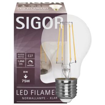 8W Filament-LED-Lampe AGL-Form klar E27 230V 1055lm 2700K