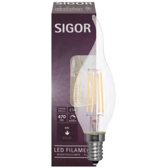 Filament-LED-Lampe E14 Windstoß-Kerzen-Form 4,5W klar 470lm