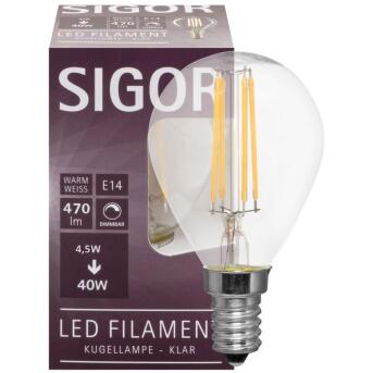 Filament-LED-Lampe, Tropfen-Form, klar, E14/240V