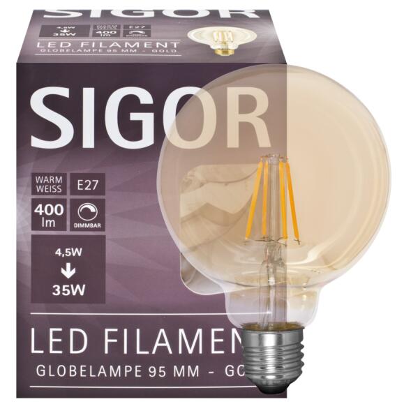 Filament-LED-Lampe, GLOBE-Form, goldfarben, E27/240V/4W, 400 lm