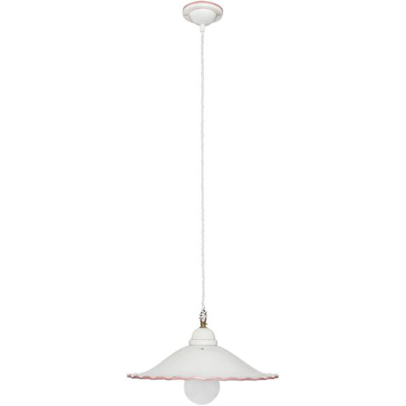 Keramische hanglamp Ø39cm wit glanzend met roze bloempatroon