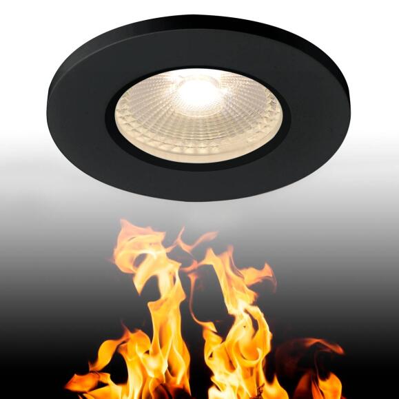 Kamuela Eco Brandschutz LED Einbauleuchte rund Ø8,8 cm schwarz IP65 5,5W 3000K 38°